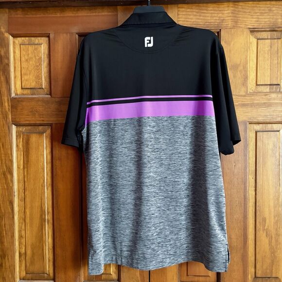 FootJoy FJ Polo Shirt Men's XL Black Purple Gray Golf Colorblock Performance - Picture 3 of 9